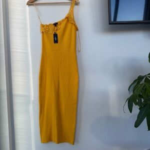 Express Mustard Floral Lace Accent knitted Tarzan Midi Dress